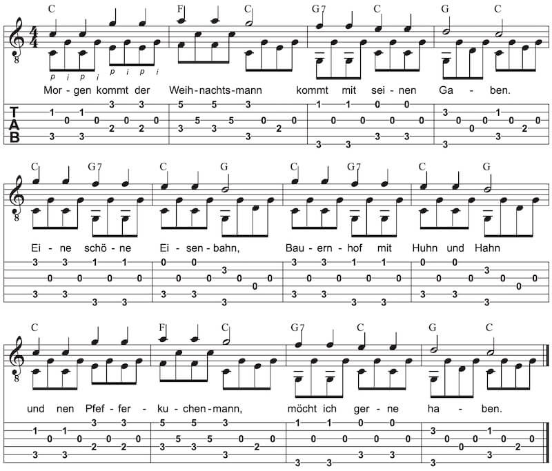 Morgen kommt der Weihnachtsmann Arrangement gitarre Weihnachtslieder für Gitarre Morgen kommt der Weihnachtsmann