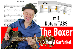 Mehr über den Artikel erfahren The boxer Gitarre lernen deutsch | beste Guitar lesson mit Noten und TABs | Folkpicking in 4 Schritten