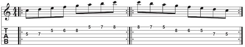 C-Dur in der 5ten Lage auf und abwärts gespielt Tonleiter lernen