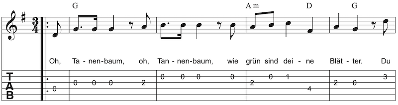 Noten und Tabs für Oh, Tannenbaum Gitarre